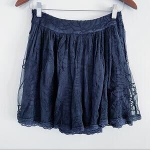 Free People Embroidered Lace Overlay Pleated Mini Skirt Black XS EUC